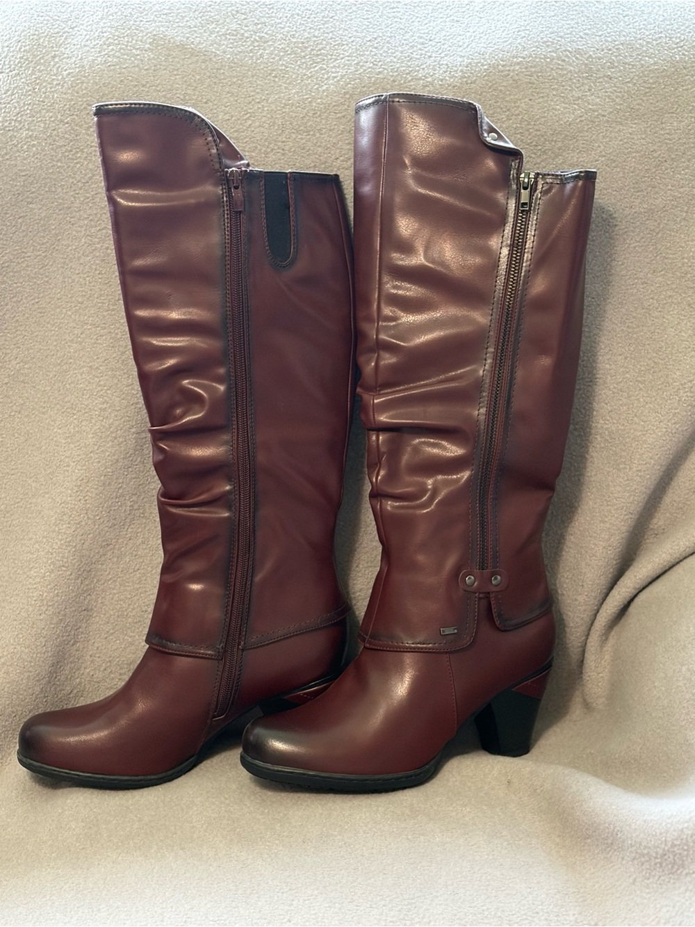 Women's Over-the-Knee Wine Leather-Look Heeled Boots